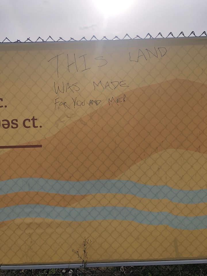 This happened today at cesnam, a Musqueam village site that is thousands of years old.  I guess some people are not too happy that we are protecting what’s left of our history.  Racism still exists in Vancouver. #vanpoli #bcpoli <a href="/MelissaDeGenova/">Melissa De Genova 鄭慧蘭</a> @kennedystewart <a href="/LisaDominato/">Lisa Dominato, City Councillor</a>