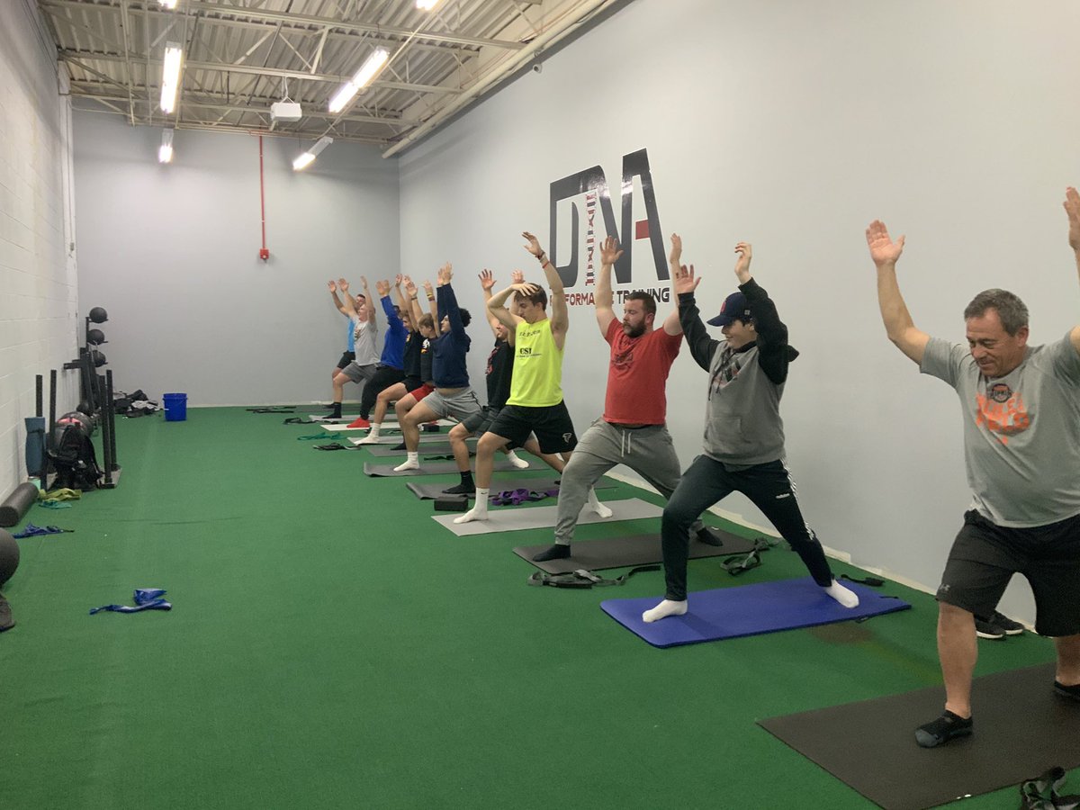 DNAPerform's tweet photo. First Wednesday Night Yoga session!! Working Flexibility and Mobility is KEY to becoming a better athlete! #DifferentNotAverage https://t.co/QrjYp6jcZW