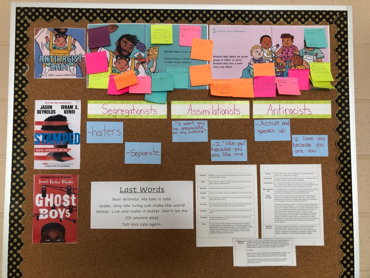 MorlandJenny's tweet photo. So many great discussion as we broke down the text #antiracistbaby and #stamped to prepare for our new read aloud #ghostboys! @jewell_p_rhodes @Drlbram @MH_Mustangs https://t.co/egzpdqTRFD