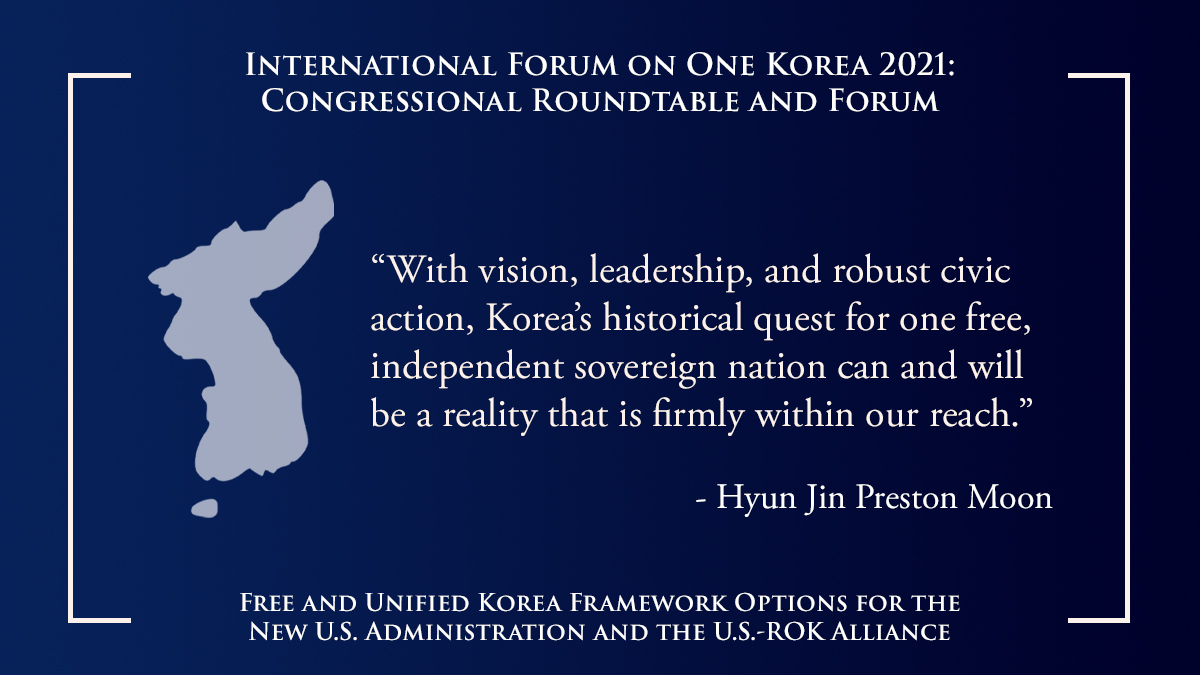 HyunJinPMoon's tweet photo. “With vision, leadership, and robust civic action, Korea’s historical quest for one free, independent sovereign nation can and will be a reality that is firmly within our reach.”  Dr. @HyunJinPMoon #KoreanDream #OneKorea https://t.co/cGh3qpWpO7