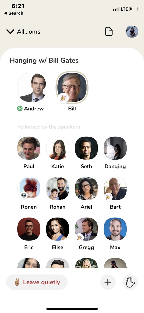 sseegal's tweet photo. Happening now + pretty cool if you have iOS. Let me know if you need a @joinClubhouse invite. @BillGates @AndrewSorkin https://t.co/TmBWAQoZTc