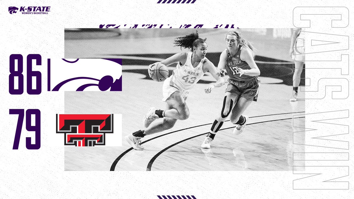 KStateWBB's tweet photo. Cats Win! 

K-State holds off Texas Tech behind 24 points &amp; 11 boards from Carr. Ebert (19), Ranke (14) &amp; Lee (12) also were in double digits. 

#KStateWBB x Honor The Journey https://t.co/UOXXPxu0Ig