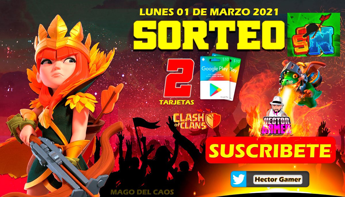 🔥SORTEO GAMER🔥
#ClashOfClans 

Sorteo de 2 tarjetas Google Play de 10Dlls✅

Requisitos👀
Tag a 2 amigos y RT
Seguir a @HectorG15766053 
Seguir a <a href="/shioNwu/">shioN🔥</a> 

Se anunciará a los ganadores el 1 de marzo🤗
Fuegooo🤟🏼🔥