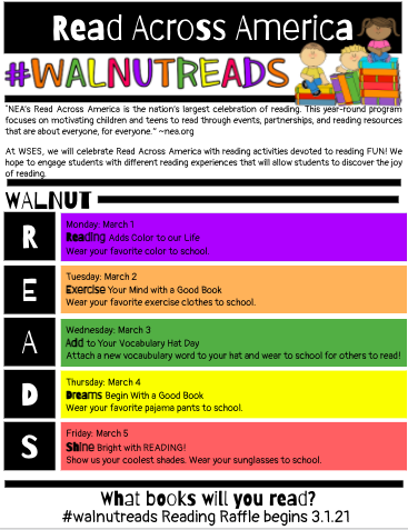 WSES_Tiger's tweet photo. We will celebrate Read Across America Week next week!🐯🌈🏋🏾‍♀️🎩👖😎📖 #walnutreads https://t.co/MP7sgZS2n1