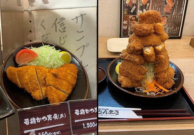 サンプル詐欺？】とんかつ屋の入り口に「サンプルを信じないでください