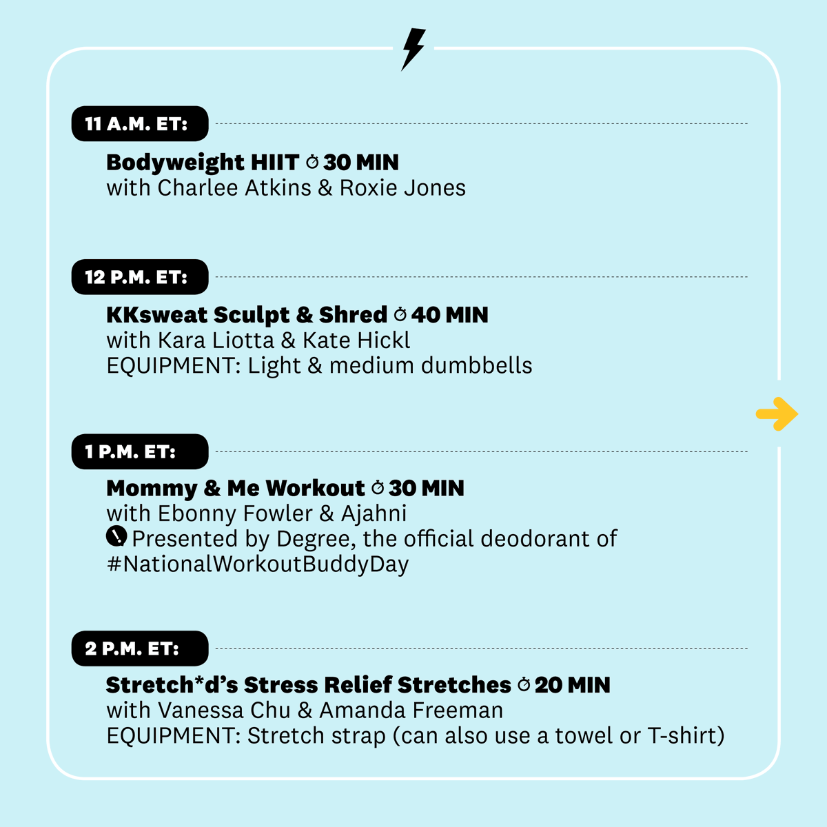 WomensHealthMag's tweet photo. #NationalWorkoutBuddyDay is Monday, March 1, and we're celebrating with free Instagram Live workouts ALL DAY LONG! 🔥 Details: https://t.co/zYzRmtzDUp (Thank you to our presenting sponsor @degree, the official deodorant of #NationalWorkoutBuddyDay, and @dsw_us for the support!) https://t.co/YDoYSkcIID