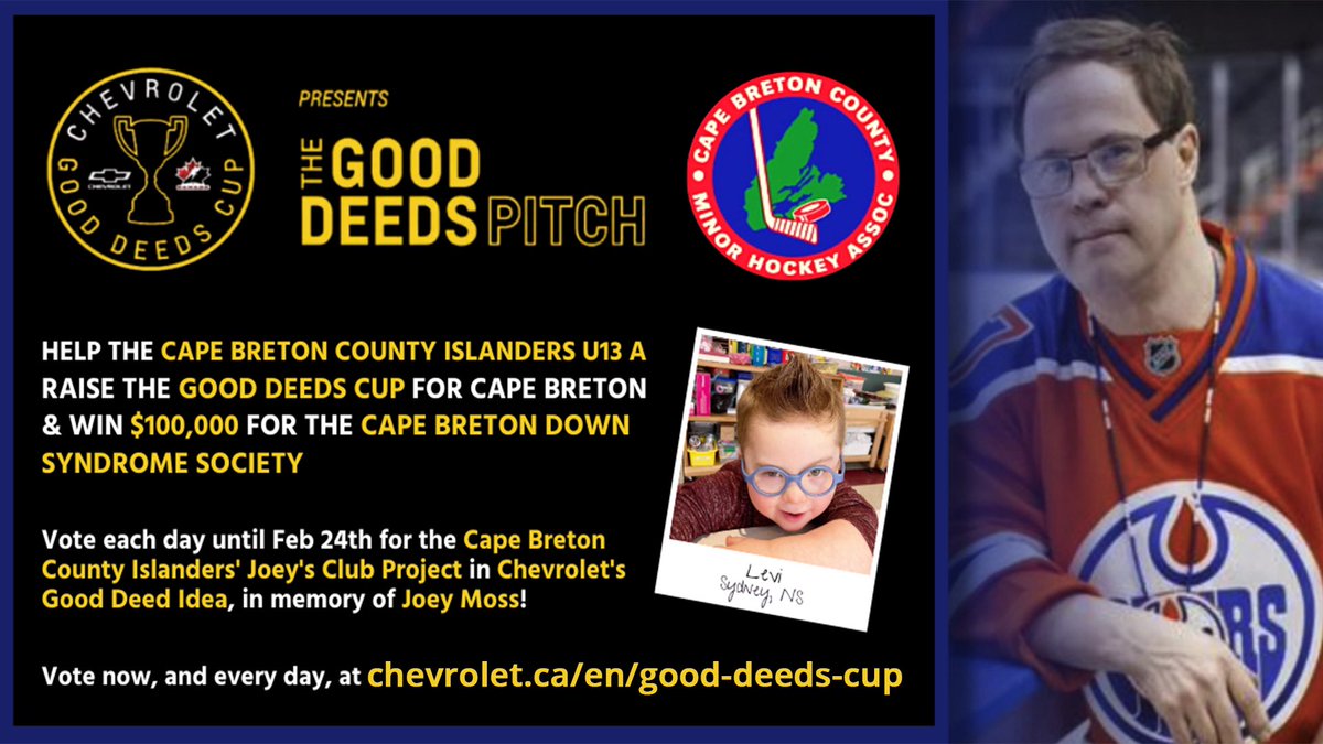Cape Breton County Islanders U13A (@capeu13a) on Twitter photo Voting until midnight!!!
Thank you <a href="/ChevroletCanada/">Chevrolet Canada</a> for this opportunity to share our ideas for community inclusion and build community leadership with our young hockey players!
#joeymoss #CommunityEngagement #InclusionMatters #GoodDeedsCup #NovaScotia #capebretonisland #hockey Voting until midnight!!!
Thank you <a href="/ChevroletCanada/">Chevrolet Canada</a> for this opportunity to share our ideas for community inclusion and build community leadership with our young hockey players!
#joeymoss #CommunityEngagement #InclusionMatters #GoodDeedsCup #NovaScotia #capebretonisland #hockey