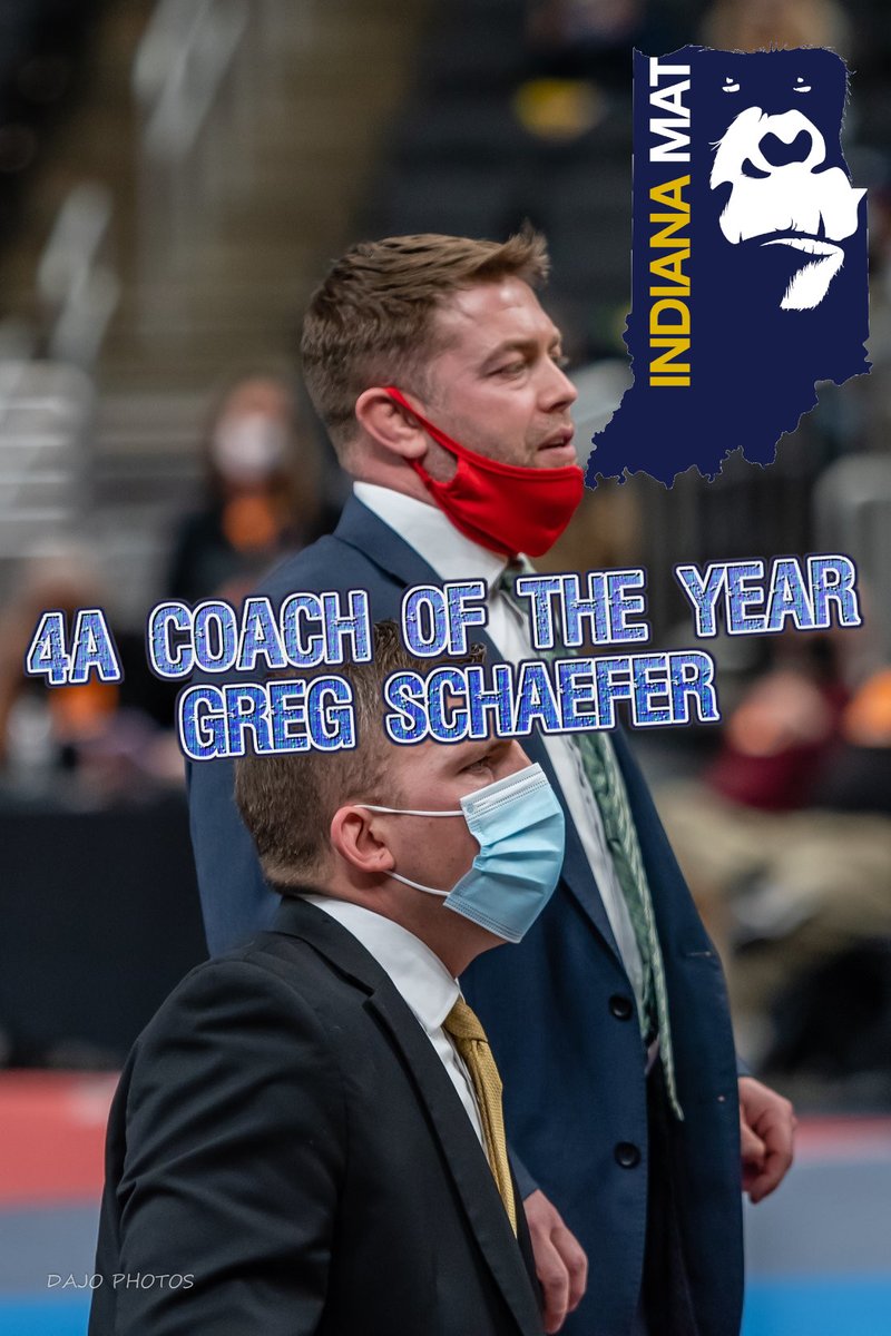 2021 #IndianaMat Awards
Coaches of the Year
1A Neal Stahly <a href="/MarksmenWrestle/">Tell City Wrestling</a> 
2A Nick Kraus <a href="/GarrWrestling/">Garrett Wrestling</a> 
3A Adam Wolf <a href="/ectrojanwrestle/">EC Trojan Wrestling</a> 
4A Greg Schaefer <a href="/emd_wrestling/">Mater Dei Wrestling</a> 
Girls Jeremy Goodlett- Lebanon