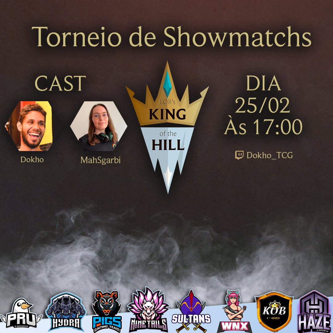 Dokho_TCG's tweet photo. Salve galera, bom demais? Vai rolar um torneio de showmatchs do mais alto nivel! Com muitos times que disputam LBR e tabela de acesso! O formato vai ser King of the Hill e vai ser narrado por mim e a @MahSgarbi. Amanhã as 17:00 no meu canal https://t.co/gsHzuajfsG https://t.co/9kl92g2Tcz