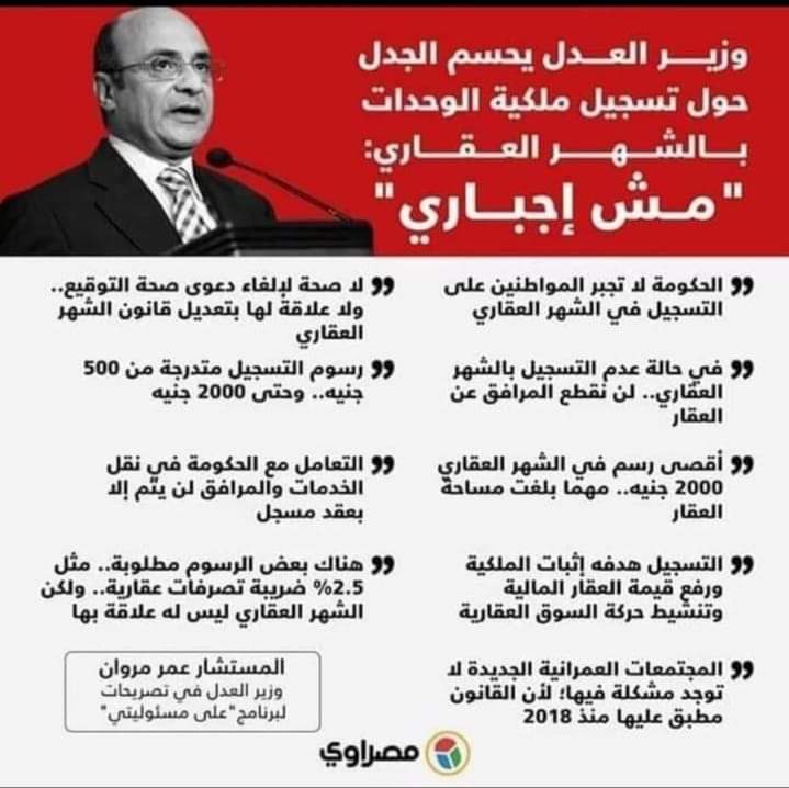 #قانون_الشهر_العقارى_ليس_اجبارى✅✅
1️⃣صرح وزير العدل بان قانون الشهر العقارى ليس اجبارى وانما وضع لحمايه الملكيه وان حكم صحه التوقيع صحيحه ويعتد بها
2️⃣قانون تسجيل الشهرالعقارى الجديد يطلب فقط عند توصيل المرافق والخدمات للعقار🌻 https://t.co/4nwfldeTlu