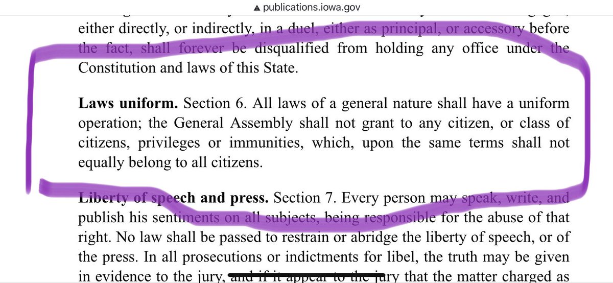 BanditsMom62's tweet photo. @JDScholten Equality under the law is literally in the Iowa Constitution. Are we just flagrantly dismissing the foundational document this state is built upon?? https://t.co/TcTaYRBBHN