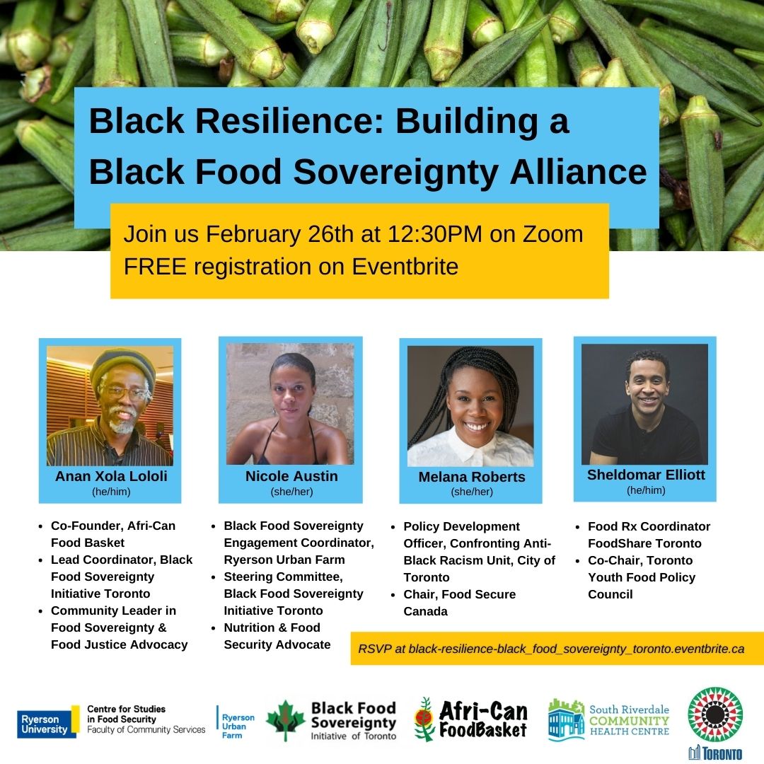 CSFS Ryerson (@csfsryerson) on Twitter photo Updates from the field - "Black Resilience: Building a Black Food Sovereignty Alliance Toronto" FREE webinar this Friday, February 26th at 12:30PM in honour of Black History Month. All are welcome! <a href="/AfriCanFoodBskt/">Afri-Can FoodBasket</a> <a href="/CABR_Toronto/">City of Toronto Confronting Anti-Black Racism Unit</a> <a href="/SRiverdaleCHC/">South Riverdale CHC</a>
…ood_sovereignty_toronto.eventbrite.ca Updates from the field - "Black Resilience: Building a Black Food Sovereignty Alliance Toronto" FREE webinar this Friday, February 26th at 12:30PM in honour of Black History Month. All are welcome! <a href="/AfriCanFoodBskt/">Afri-Can FoodBasket</a> <a href="/CABR_Toronto/">City of Toronto Confronting Anti-Black Racism Unit</a> <a href="/SRiverdaleCHC/">South Riverdale CHC</a>
…ood_sovereignty_toronto.eventbrite.ca