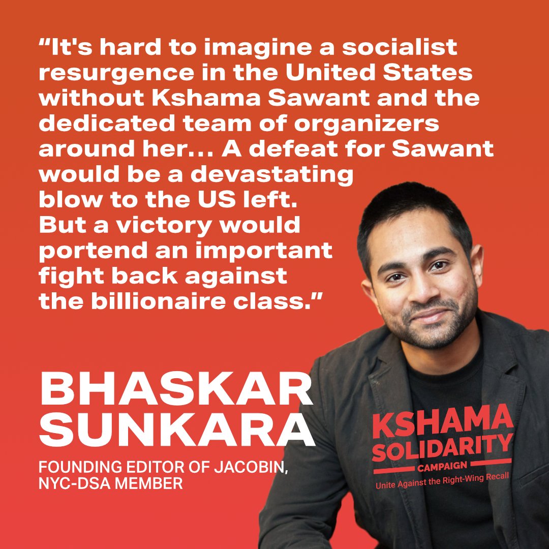 Kshama_SC's tweet photo. We're proud to be endorsed by Bhaskar Sunkara!

"It's hard to imagine a socialist resurgence in the United States without Sawant...A defeat for Sawant would be a devastating blow to the US left. But a victory would portend an important fight back against the billionaire class." https://t.co/E3cRi6GMhS