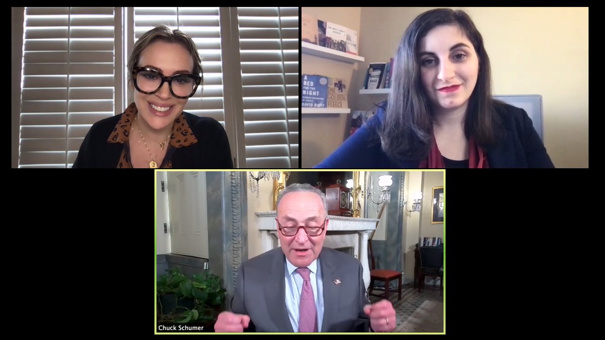 Senator Schumer talks with Oxfam America and Alyssa Milano.