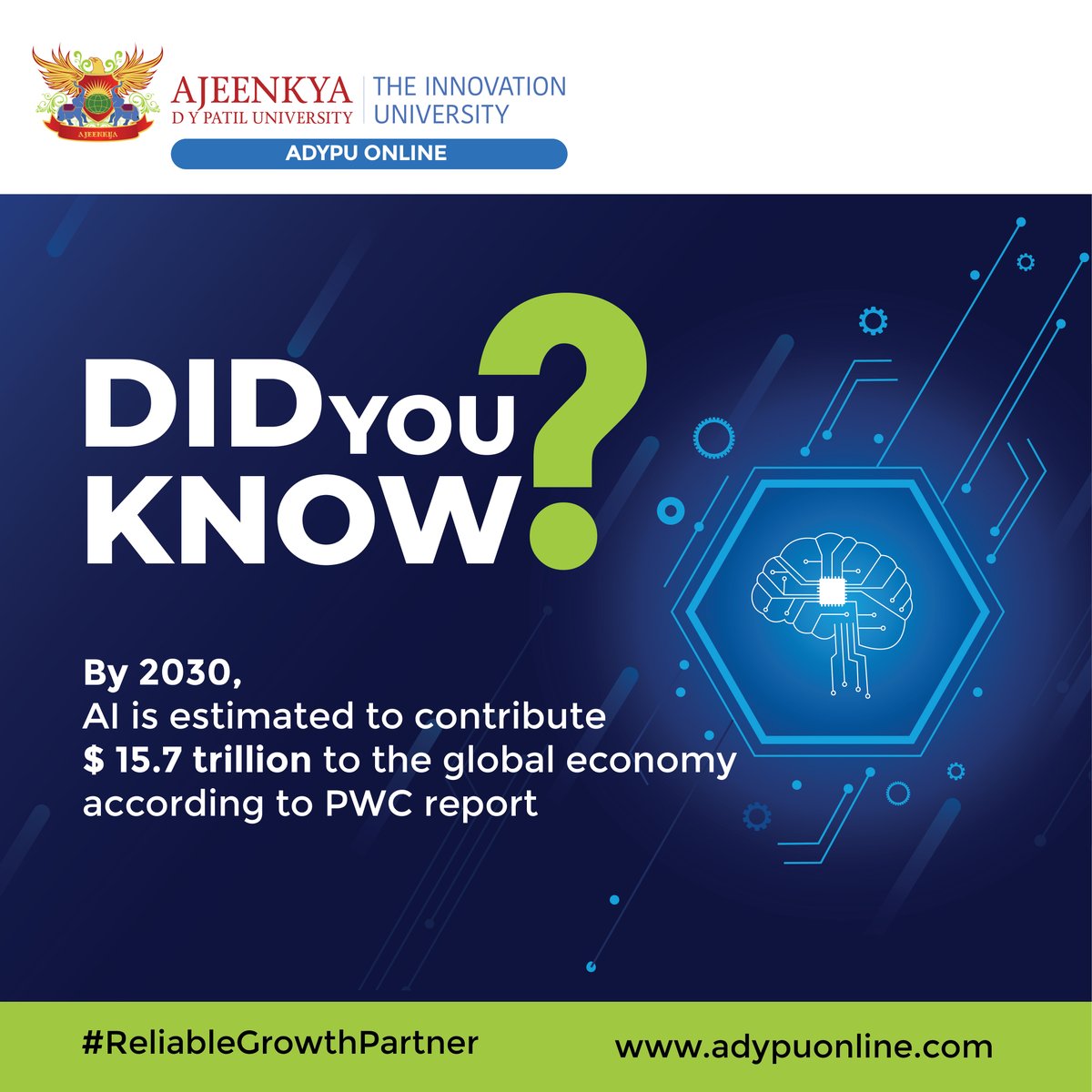 AdypuO's tweet photo. Artificial Intelligence is main driver of emerging technologies like big data, robotics and IoT, and it will continue to act as a technological innovator for the foreseeable future. What do you know about AI?
#onlinelearning #ADYPUonline #Onlineengineering
#AI #didyouknow #dyk https://t.co/iV86jq3cja