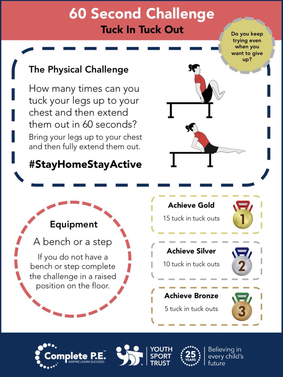 Today’s <a href="/YouthSportTrust/">Youth Sport Trust</a> 60 second challenge. See how many you can do and try to go for 🥇@StPaulsJS #healthyathome