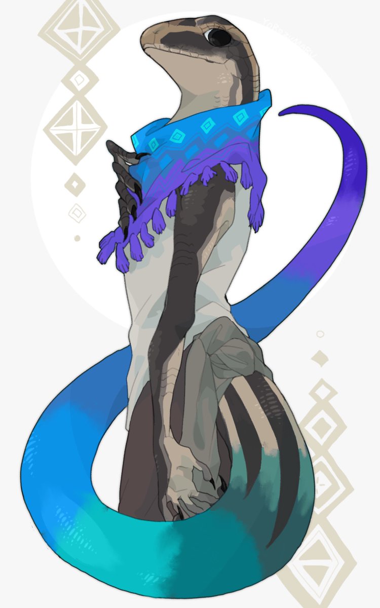 solo blue scarf tail lizard tail scarf furry white background  illustration images