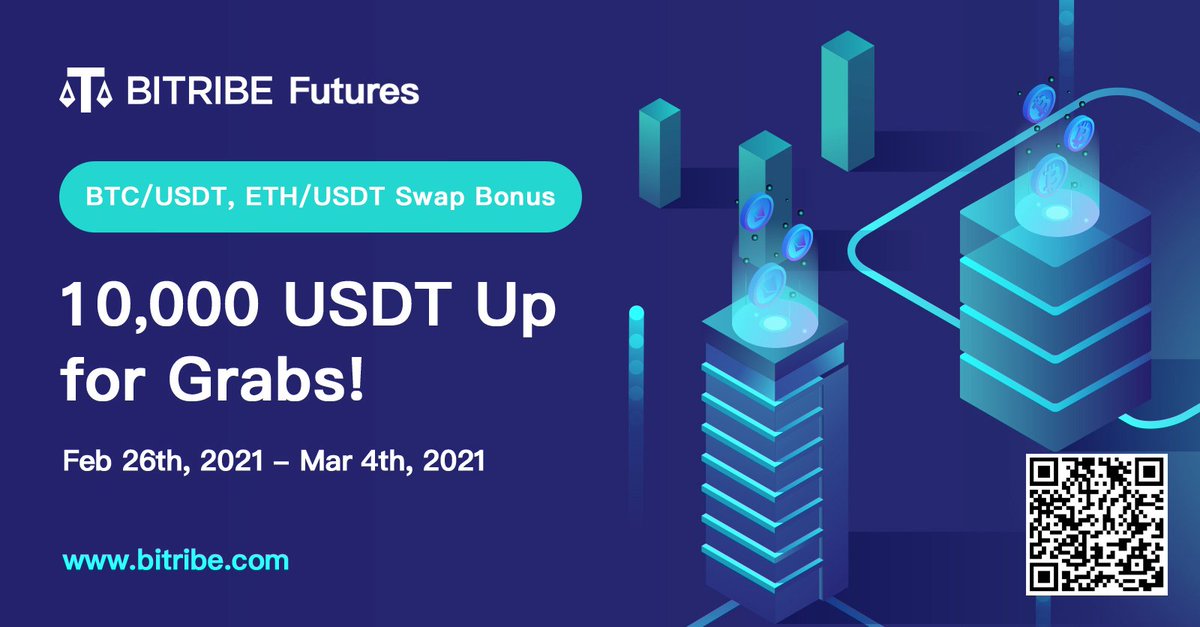 Bitribeofficial's tweet image. Trade on #Bitribe Futures to share $10,000 (USDT)

1. Trading volume&amp;gt;$1,000
2. The top three volume will receive additional rewards
🥇 $3,000
🥈 $1,500
🥉 $ 500
3. Date: Feb 26th, 2021 - Mar 4th, 2021

Trade now to share $10,000: 
bitribe.com/contract/quote…