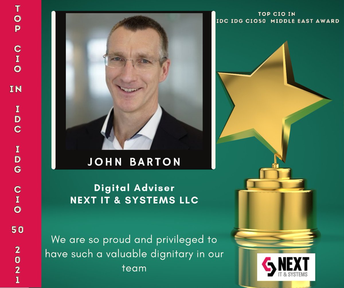 nextuae's tweet photo. We are so proud and privileged to have such a valuable dignitary in our team. Congratulations to John Barton for the great achievement. #topcio #teamplayer #congratulations #nextit https://t.co/LQAIrV6TBD
