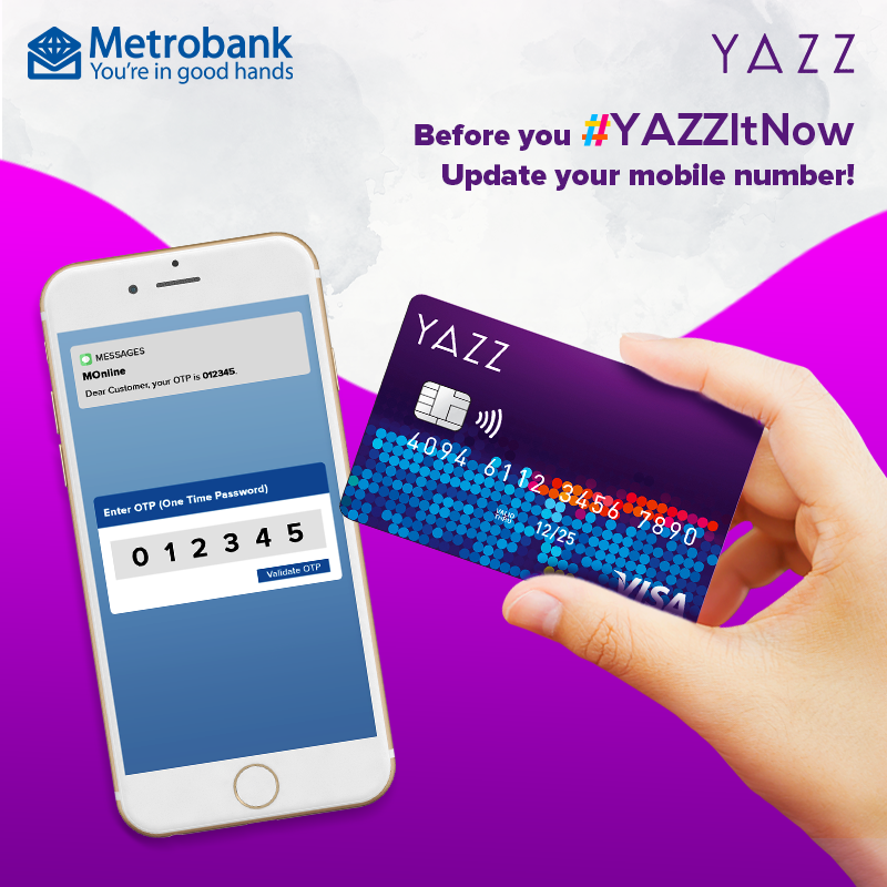yazzcardPH's tweet photo. Mga YAZZkada, be sure to update your mobile numbers to receive One-Time Passwords (OTP) from MOnline! For some added convenience and security, #YAZZItNow with MOnline! https://t.co/vrMHi3c5aJ