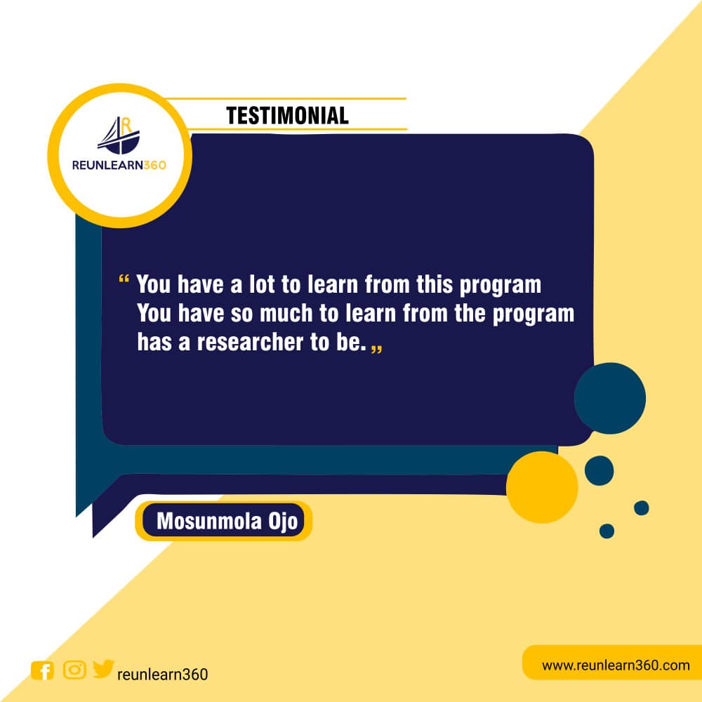 reunlearn360's tweet photo. Thank you for this great feedback @MosunmolaOjo, like she said our research courses are loaded and you sure learn so much from it.

Hurry now to https://t.co/xwyb1n7FMi to book your preferred course. https://t.co/QrlF0JEgBW