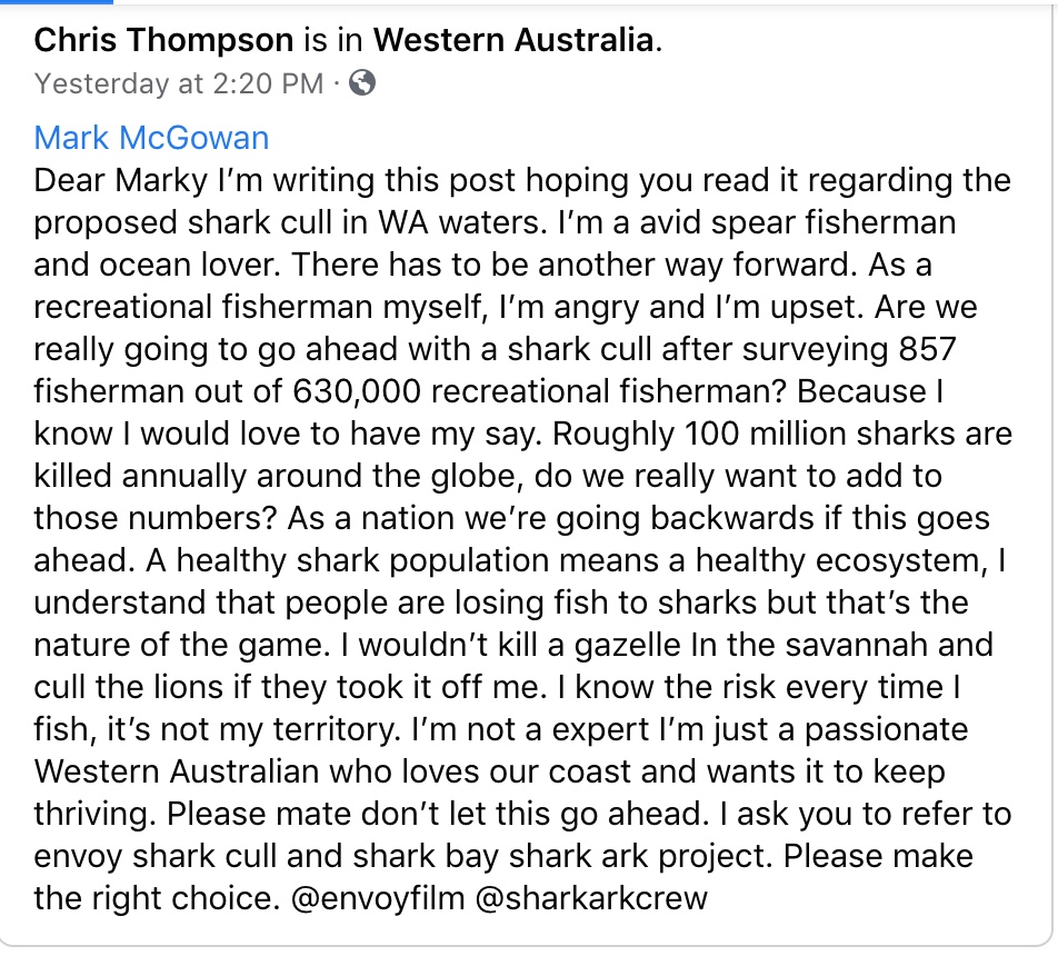 JayStill4's tweet photo. @MarkMcGowanMP @EnvoyFilm An open letter from a #spear #fishermen #noWAsharkcull #NoWayWA https://t.co/lkXMyfAcsd