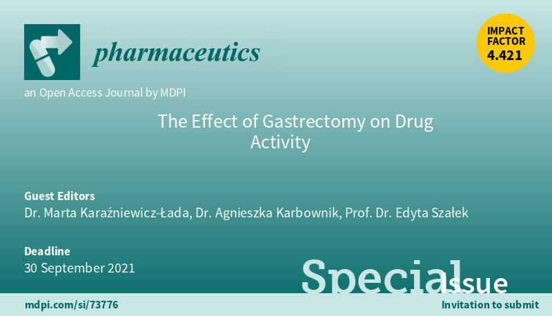 PUMS_tweets's tweet photo. Call for papers for the special issue of @MDPIpharma on the effect of #gastrectomy on #drugactivity guest edited by #PUMS Marta Karaźniewicz-Łada, Agnieszka Karbownik & Edyta Szałek: https://t.co/9DTbM2fmFQ
#MDPI #Pharmaceutics #pharmacology #pharmacy https://t.co/Dooe5VcdqN