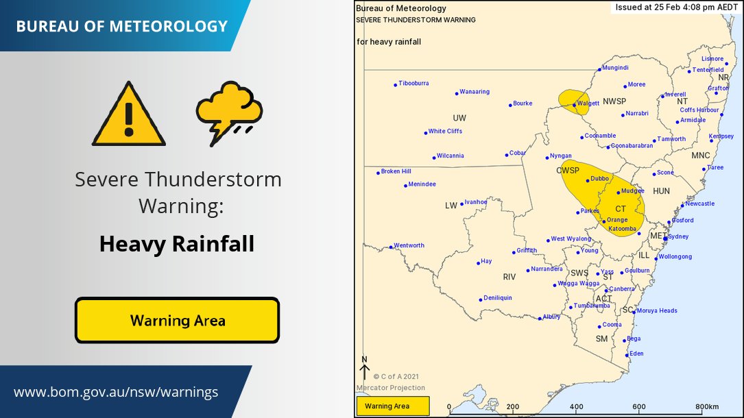Severe thunderstorm issued for central western areas for heavy rainfall. Multiple storms are affecting the same locations and rain is likely to build up over the next few hours.