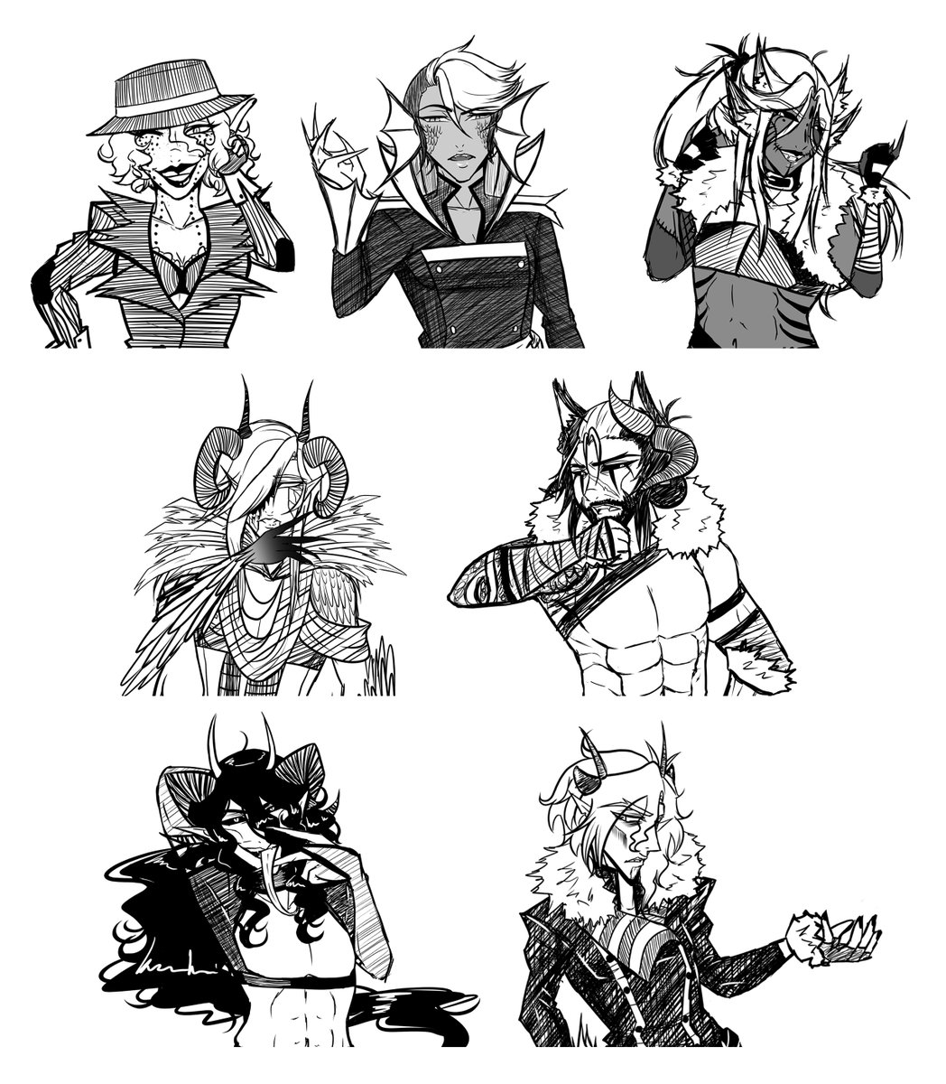 Stephicnesss's tweet photo. Finally all finished with the Praetora line-up for #DaemoniK! They were super fun to draw! I love doing line-ups like this. They'll go lovely with the angel line-up too!
Now to move onto the hoomans!
L >> R:
Beelzebub, Leviathan, Mammon, Lucifer, Satan, Asmodeus, and Belpheghor https://t.co/ML7E0IeDRg