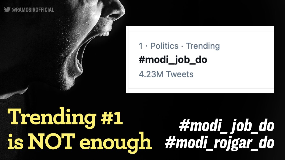 RaMoSirOfficial's tweet photo. The Campaign did not even officially start and we have 4.2 million-plus tweets! 🙏
#modi_job_do 
#modi_rojgar_do https://t.co/OHntt9gffY