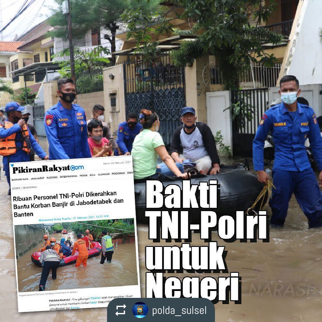 Emmank22's tweet photo. Personel TNI-Polri melakukan perbantuan evakuasi warga, membuat posko dan dapur darurat, sekaligus melakukan pengawasan penerapan standar protokol kesehatan di kala banjir menerjang.

Bersama Tangani Bencana #BaktiTNIPolriUntukNegeri https://t.co/OwyEbdPO7y