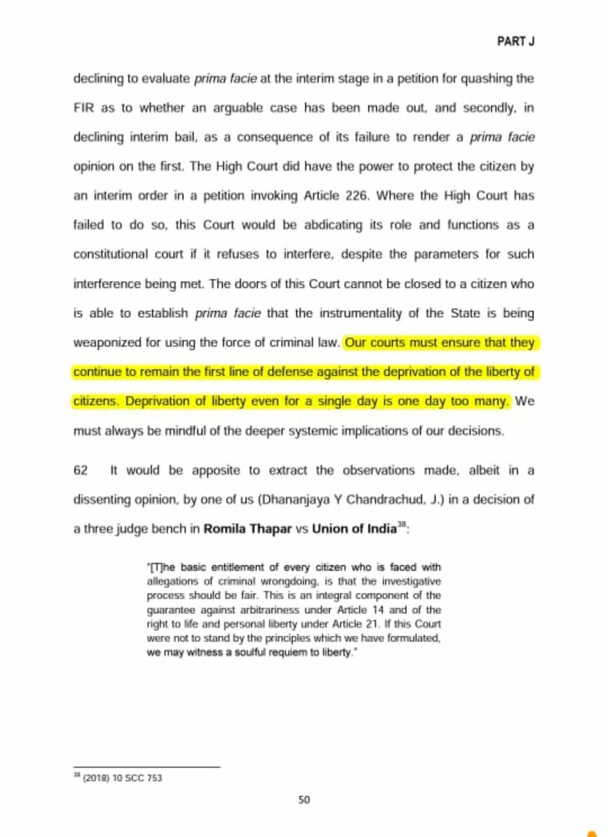 attorneybharti's tweet image. Our courts must ensure that they continue to remain the first line of defense against the deprivation of the liberty of citizens. Deprivation of liberty even for a single day is one day too many.....Honble Justice Chandrachud in bail order of Arnab Goswami.
#FreeNodeepKaur