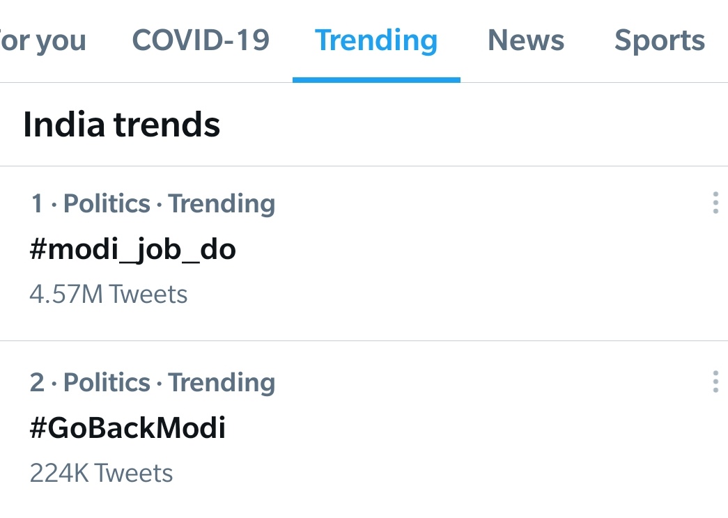 RuchiraC's tweet photo. Top trends right now. The writing is on the wall. Modi government just cannot afford to ignore the youth of our country anymore. #modi_job_do https://t.co/Jc0l6gFlXE