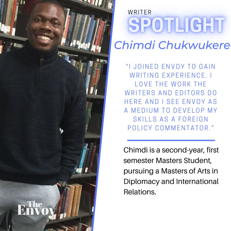 EnvoyAtSHU's tweet photo. Meet Chimdi, a second-year, first-semester Masters student at the School of Diplomacy and International Relations! His focus is on China’s economic statecraft in Southeast Asia and Africa. To read Chimdi's work, visit our website at https://t.co/PPzMAxYNva! #WordsBeyondBorders https://t.co/AuMRoF4LVg