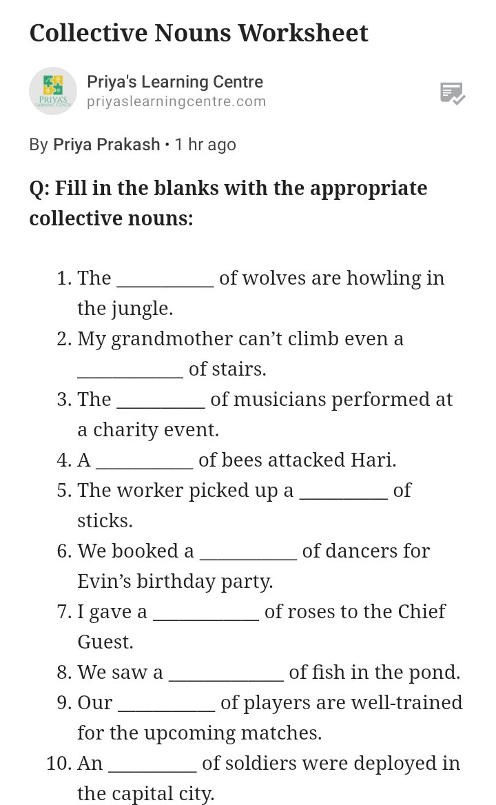 priya prakash on twitter collective nouns worksheet https t co lvshpo0ve3 kindsofnouns nounsworksheet english grammar practicegrammar englishgrammar cbse ncert collectivenouns collectivenounsworksheet basicgrammar grammarskills