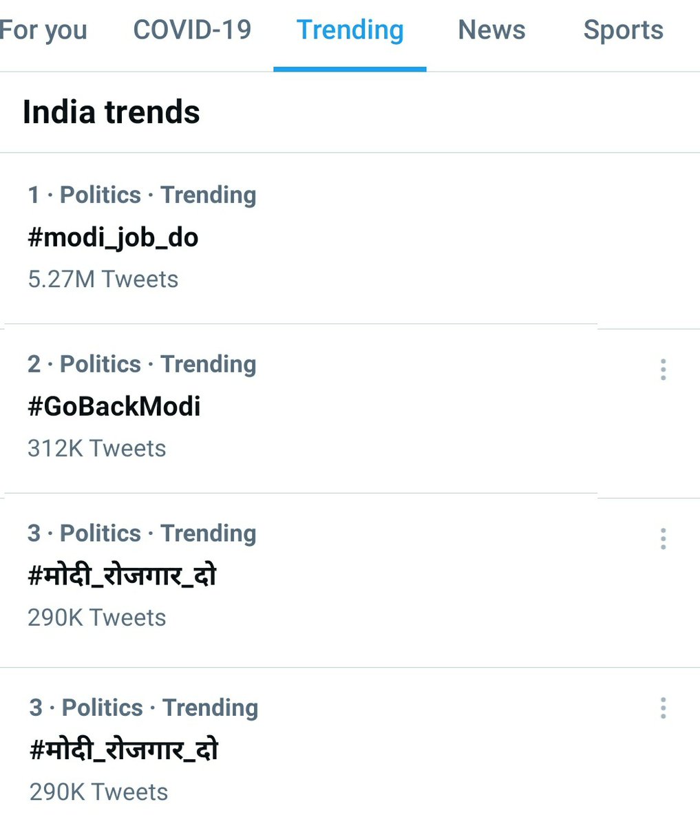 Rajasthan_PYC's tweet photo. Top 3 Trends on Twitter right now 👇 

#modi_job_do https://t.co/MzSKSQS0FU