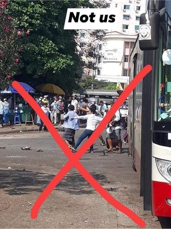 Myanmar Military Juntas hired them with 5,000 Ks per day for a person to create VIOLATION against Myanmar Police Force and to deceive UN and the world that Burmese people do. We protest peacefully. If you see Violation, it's not us.
#WhatsHappeningInMyanmar 
#MilkTeaAlliance