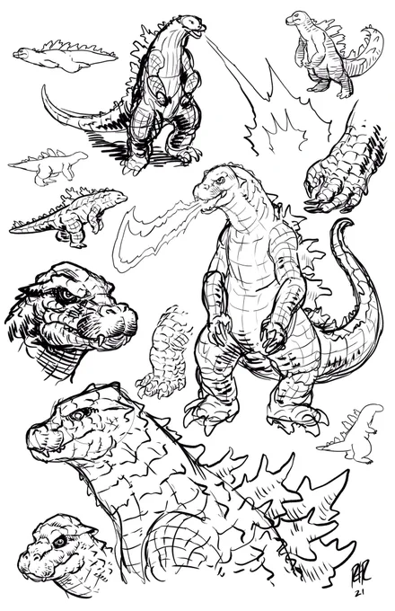 More Godzilla doodles. 