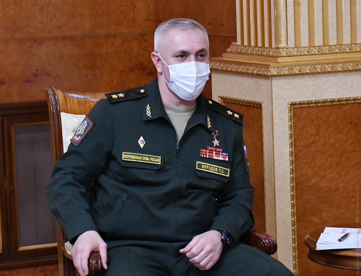 ArmSarkissian's tweet photo. Received Lieutenant General Rustam Muradov, the commander of the Russian peacekeeping contingent in Nagorno-Karabakh. We discussed issues related to the return of Armenian PoWs &amp; civilians held on the Azerbaijani side, the finding of those reported missing, their transfer to Arm. https://t.co/BpXrTd1NKf
