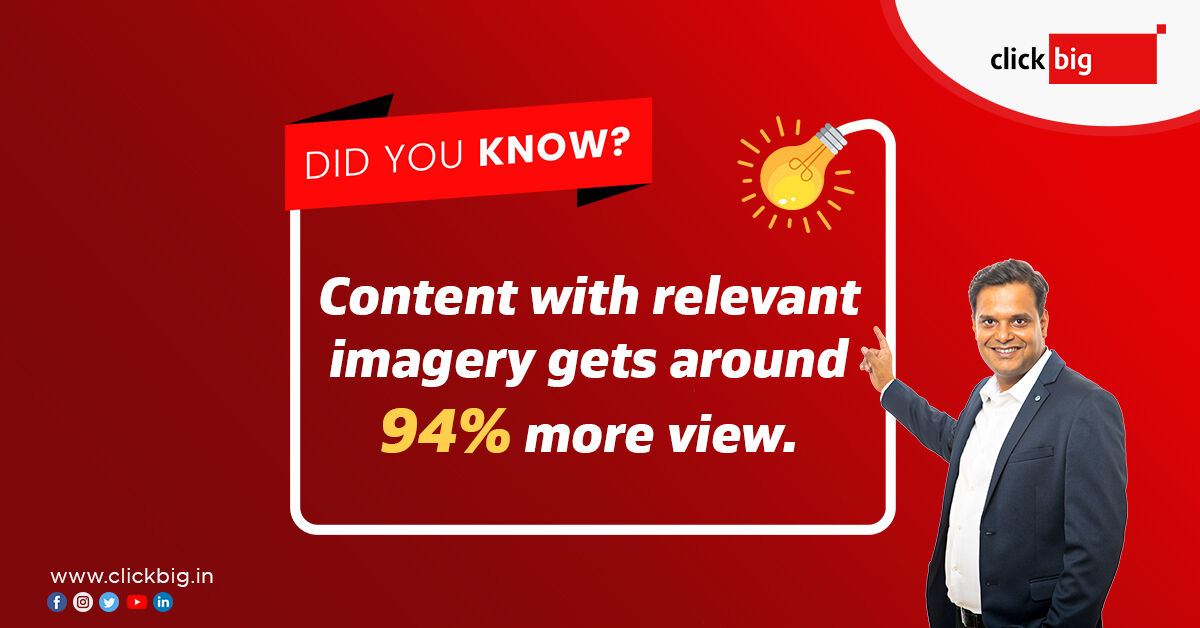 ClickBigAgency's tweet photo. Content with relevant imagery gets around 94% more view.
.
.
#business #entrepreneur #marketing #work #digitalmarketing #digitalmarketingagency #revolution #explore #india #instagram #brandveda #socialmedia #socialmediamarketing #india #amazingfacts #didyouknow #didyouknowfacts https://t.co/2KpvyeEIwK
