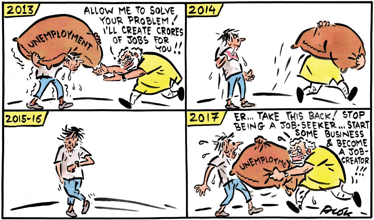 Bhumikar's tweet photo. Here is a thread on UNEMPLOYMENT problem in India.

Salute to all the cartoonists who proved "a picture is worth thousand words".

This Govt came to power promising more jobs.

1/n

#modi_job_do 
#modi_rojgar_do 
#modi_rojgaar_do 
#modi_rojgaar_दो https://t.co/RNUuS3kzjN https://t.co/LWa52MCZDm