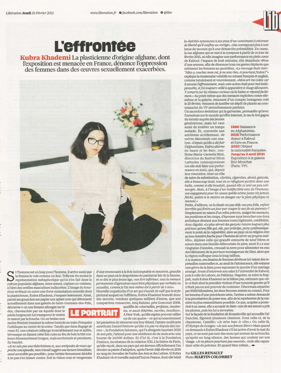 Eric_Mouchet's tweet photo. Merci @libe pour le soutien de l'exposition #FromTheTwoPageBook avec ce magnifique portrait de #KubraKhademi en 4ème de couv par Gilles Renault ✨
Unis avec @FFiminco @LatitudesC_ #FondationSalomon https://t.co/0pRfeBKv7L
