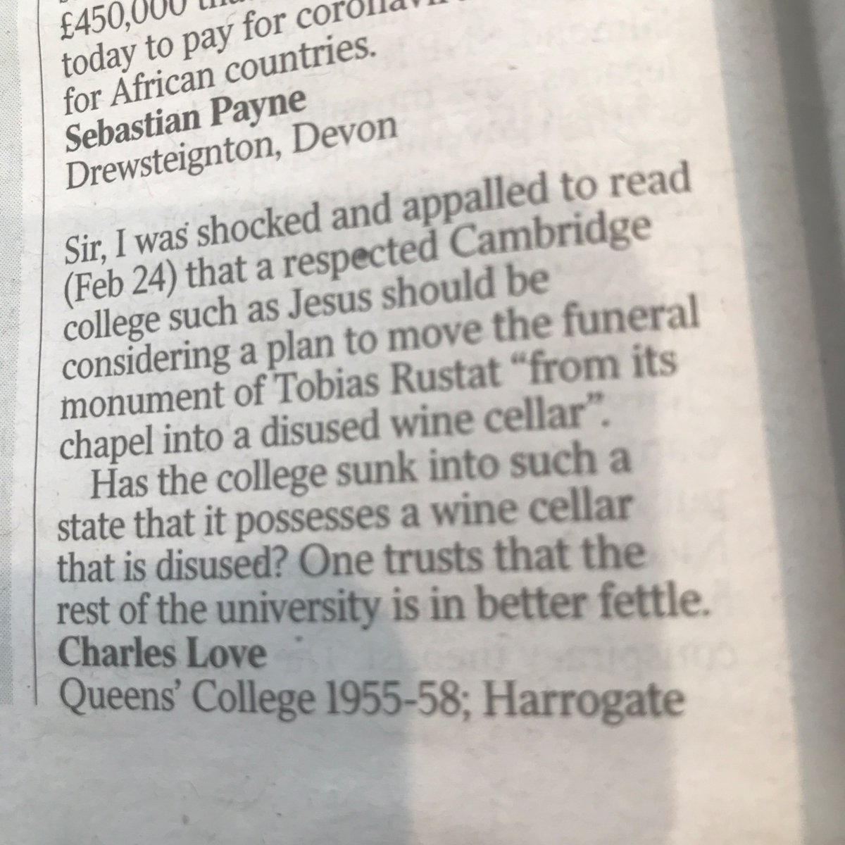 patrick_kidd's tweet photo. Well said, Mr Love. A terrible sign of decline at Cambridge. https://t.co/vOpshbZH3N
