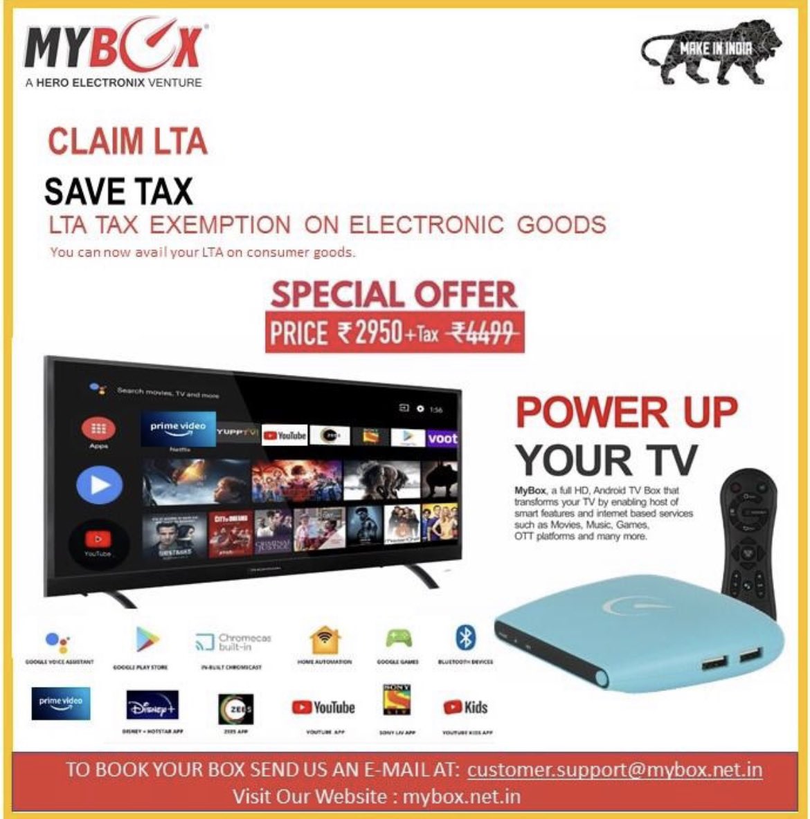 MyBoxTech's tweet photo. Save tax, Claim LTA buy MyBox android TV box
#atamnirbharbharat #makeinindia #madeinindia #vocalforlocal https://t.co/QqIkuX4fJF