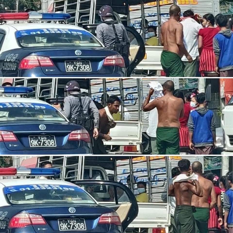 kevinkosmo's tweet photo. Myanmar military state-sponsored Terrorism:
Today, truckloads of military-backed counter-protesters are deployed in downtown Rangoon.
They're armed &amp; extremely dangerous. They're stabbing peaceful protesters.
#WhatsHappeningInMyanmar
#SaveBurma
#statesponsoredterrorism https://t.co/yGplmg8tmU