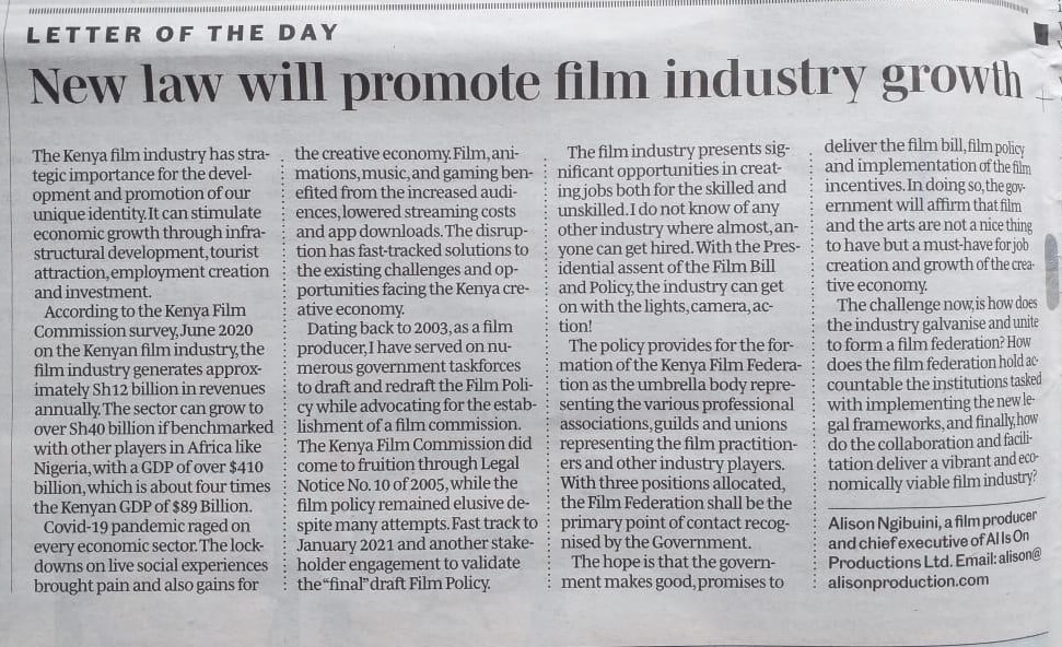 AlisonNgibuini's tweet photo. There is a need for a Film Bill and Policy to promote growth in the film industry. https://t.co/TKneJ5F7T9