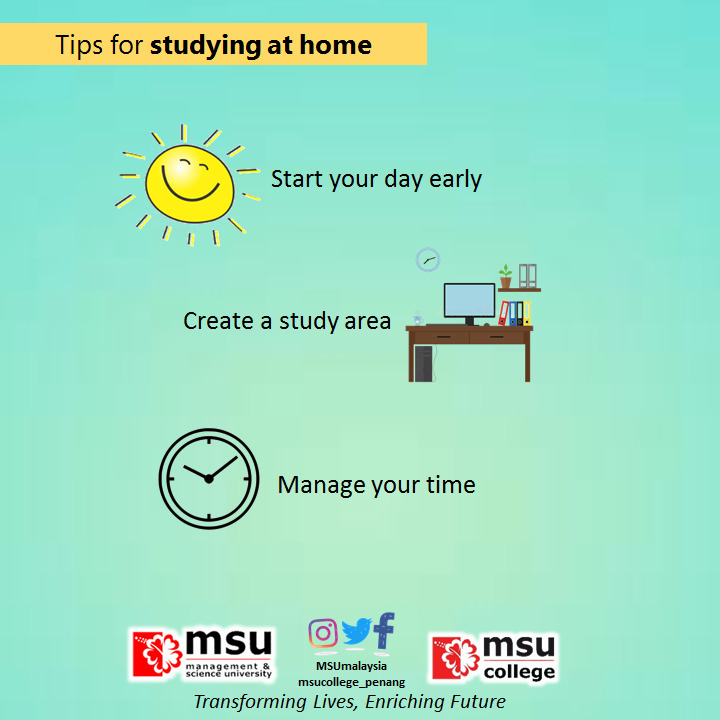 MsuPenang's tweet photo. During this COVID-19 pandemic, studying on you own can be tough at times; here are 7 tips to share with you. 
 
Stay safe, stay healthy and stay positive.  

#MsuPenang 
#MSUmalaysia https://t.co/fJWFkCWSUG