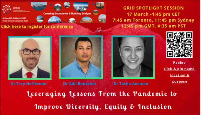 Dr Andrea Stringer 🇦🇺 (@stringer_andrea) on Twitter photo Join #ICSEI_GRID Spotlight Session <a href="/ICSEIglobal/">ICSEI</a> Virtual Congress. Register here conftool.com/icsei2021/
Leveraging Lessons From the Pandemic to Improve Diversity, Equity & Inclusion
Hear from @troyheff Dr Adil Bentahar & <a href="/tausman/">Dr. Tasha Ausman</a>. <a href="/ICSEI_GRID/">@ICSEI_GRID</a>
<a href="/ICSEIglobal/">ICSEI</a> Join #ICSEI_GRID Spotlight Session <a href="/ICSEIglobal/">ICSEI</a> Virtual Congress. Register here conftool.com/icsei2021/
Leveraging Lessons From the Pandemic to Improve Diversity, Equity & Inclusion
Hear from @troyheff Dr Adil Bentahar & <a href="/tausman/">Dr. Tasha Ausman</a>. <a href="/ICSEI_GRID/">@ICSEI_GRID</a>
<a href="/ICSEIglobal/">ICSEI</a>