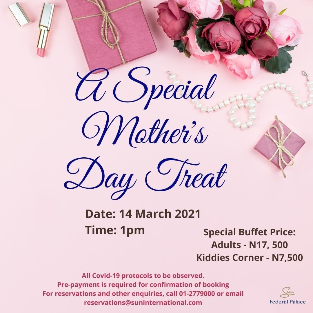 Federal_Palace's tweet photo. Mothers are special, so we have put together a special buffet package for the celebration of our super "sheroes" who wear no capes.
We also have a special buffet kids corner for children under 13 years.
Don't wait till the last minute, reserve your table today.
#MothersDay https://t.co/ttjfglna0G