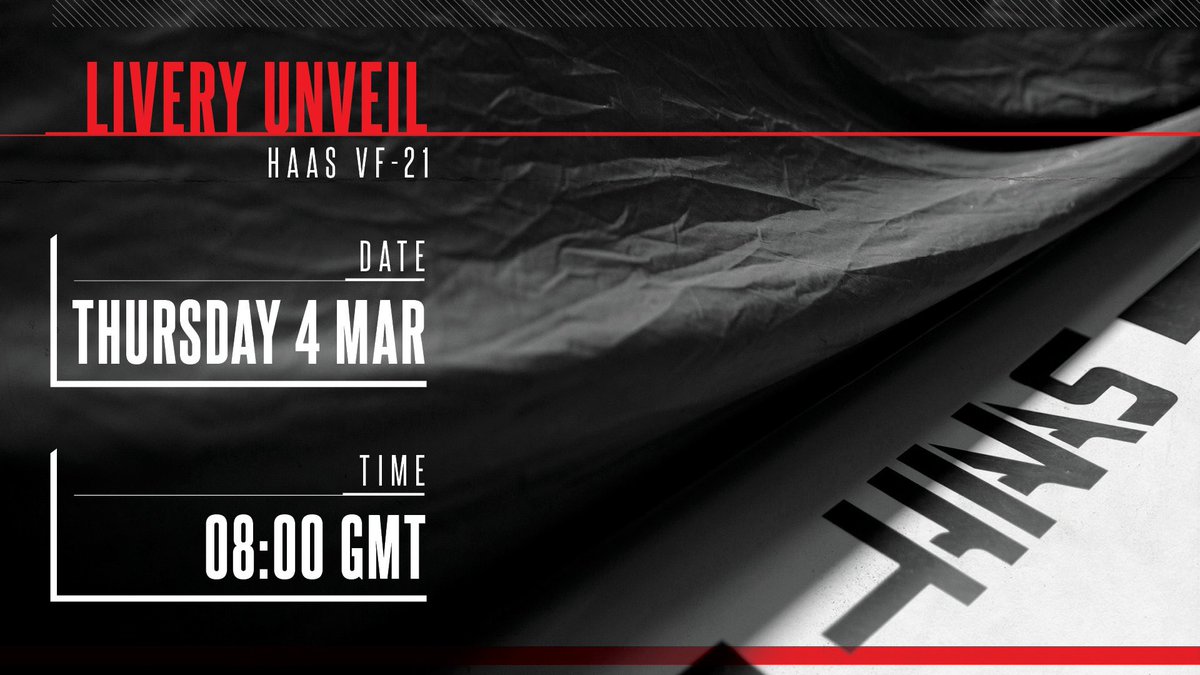 𝙁𝙤𝙪𝙧, 𝙏𝙝𝙧𝙚𝙚, 𝙏𝙬𝙤 𝙊𝙣𝙚 🗓 4.3.21 Next Thursday we’ll unveil our new VF-21 livery, exclusively online 💻 #HaasF1